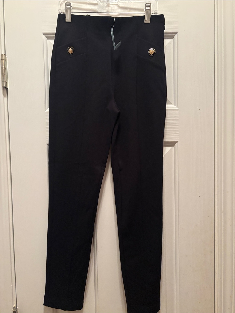 NWT Ann Taylor Black Slim High-Waist Pants with Gold Buttons